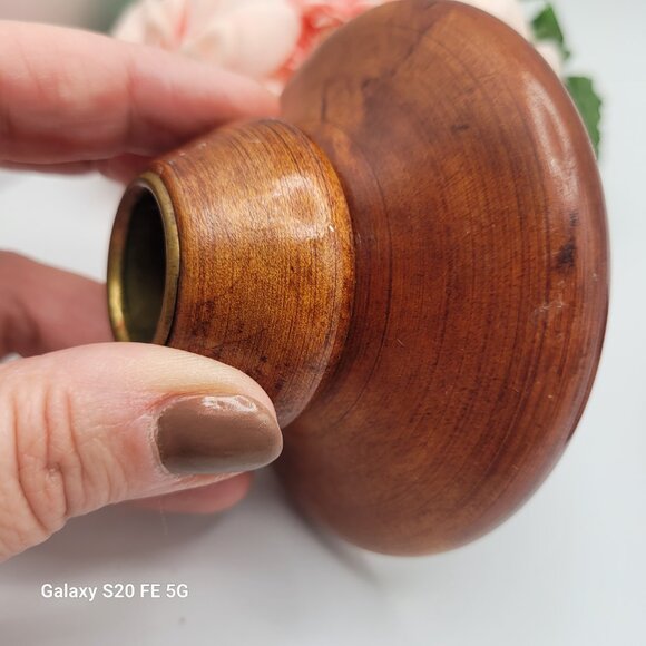 Vintage Pair Wood Turned Candleholders MCM Small Candlesticks - Picture 4 of 14